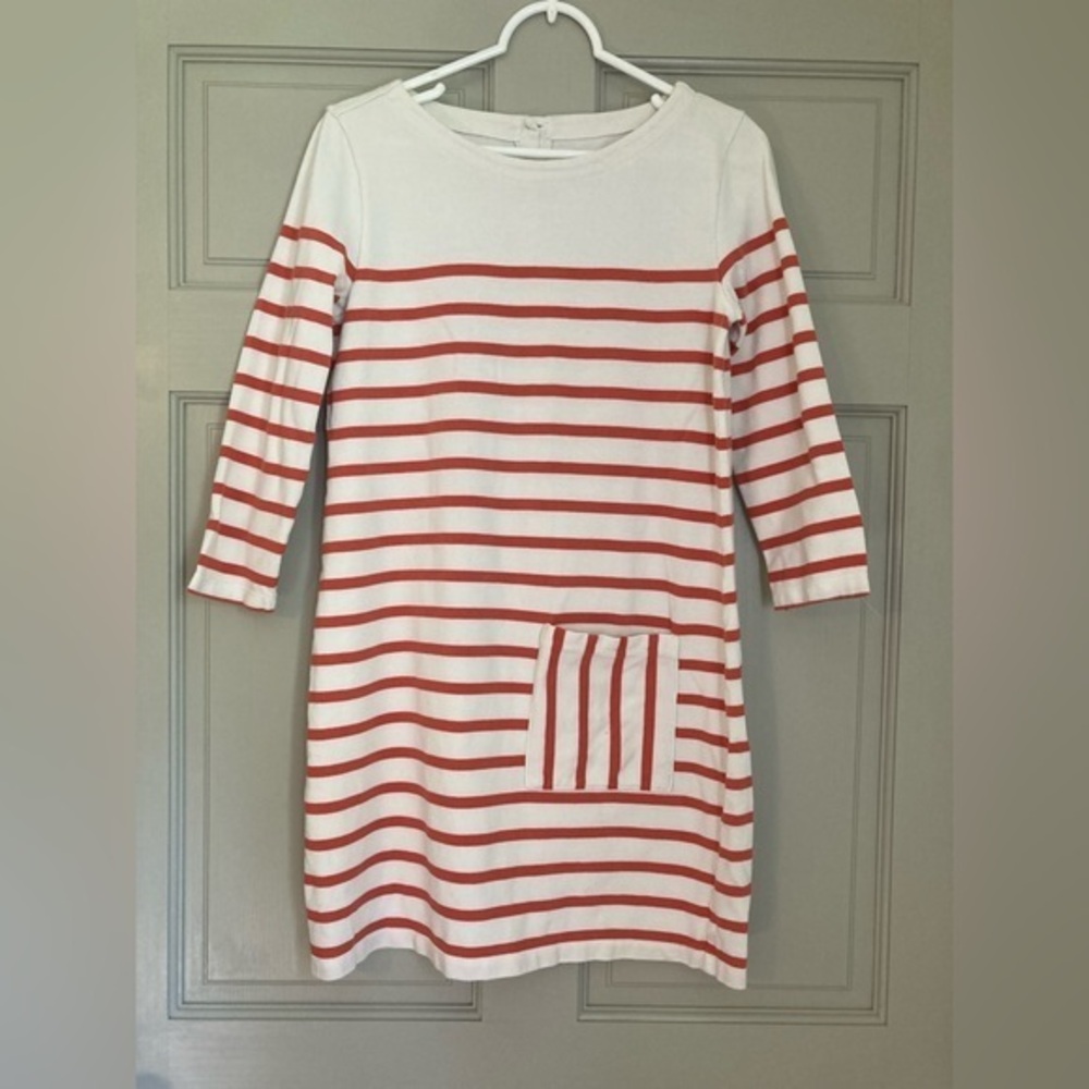 Garnet Hill Dress Striped Orange Cream Bijou Vintage Knit Organic Cotton Sz M